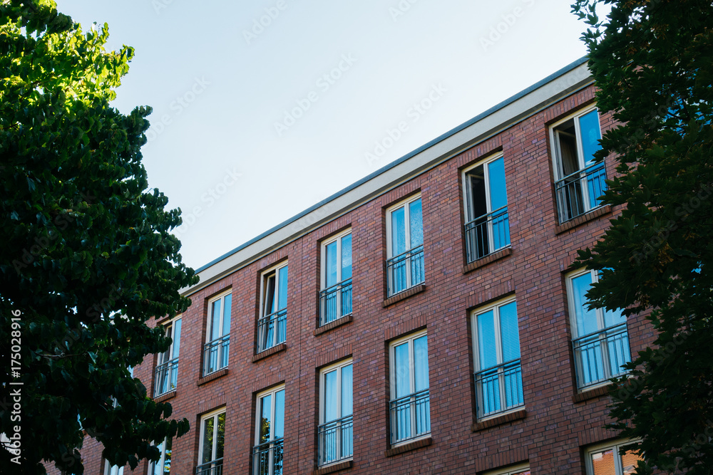 brick office building with copy space