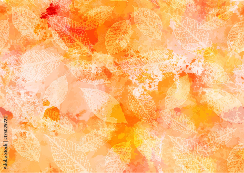 Abstract watercolour autumn leaves background with brush strokes