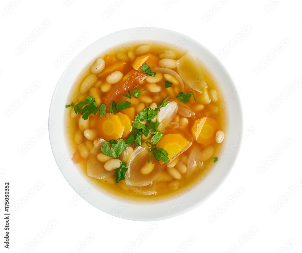 Fassolatha - national dish of Greece,Classic White Bean Soup. Fassolatha - national dish of Greece,Classic White Bean Soup.