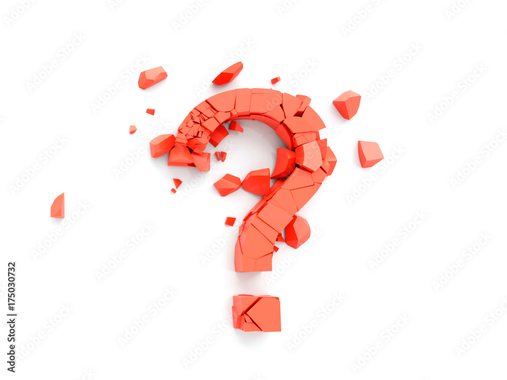 Broken question mark, original 3d rendering Broken question mark, original 3d rendering