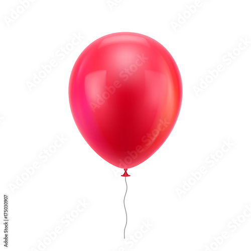 Red realistic balloon. Red inflatable ball realistic isolated white background. Balloon in the form of a vector illustration