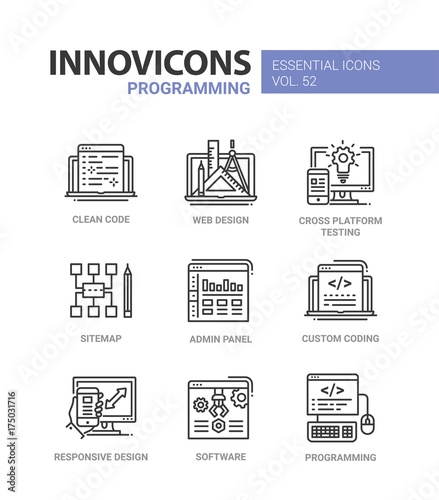 Programming - modern vector line design icons set.