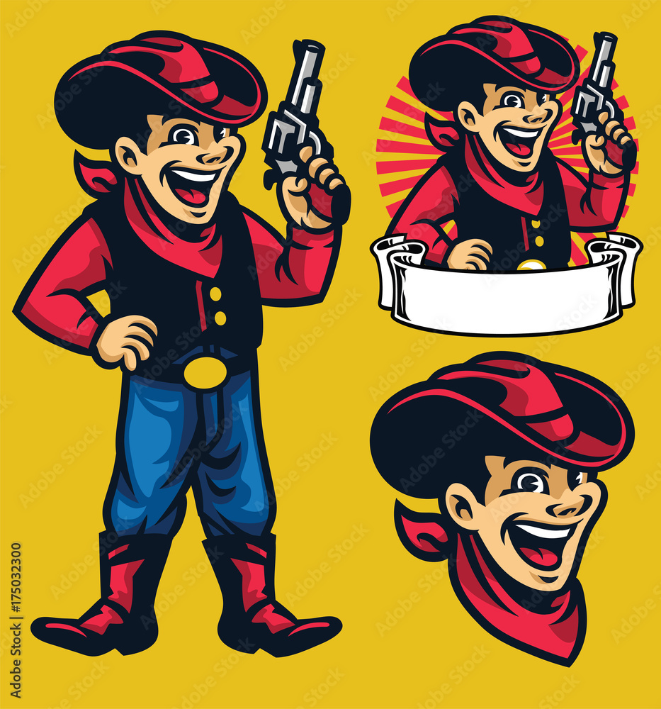 cheerful young cowboy mascot