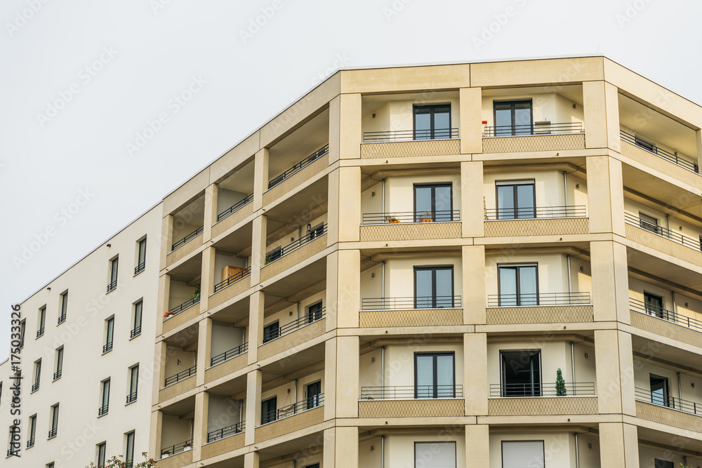 yellow modern apartment house at wedding, berlin