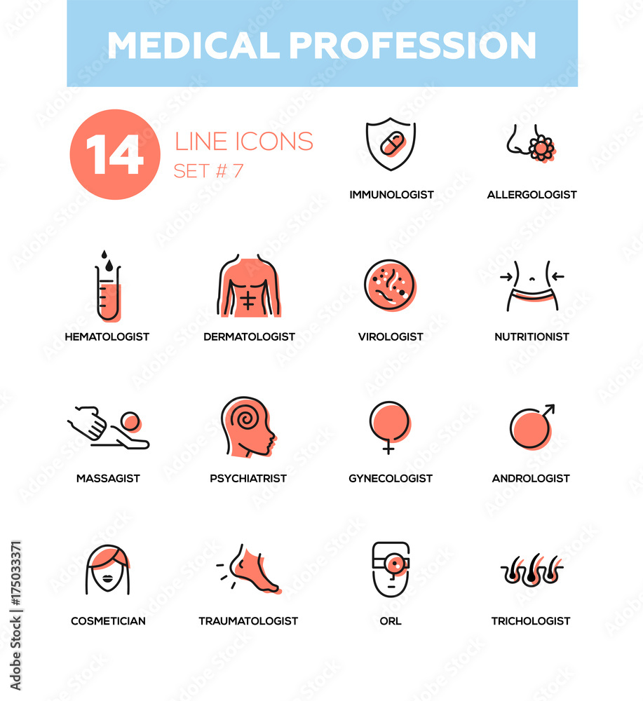 Medical professions - Modern simple thin line design icons, pictograms set