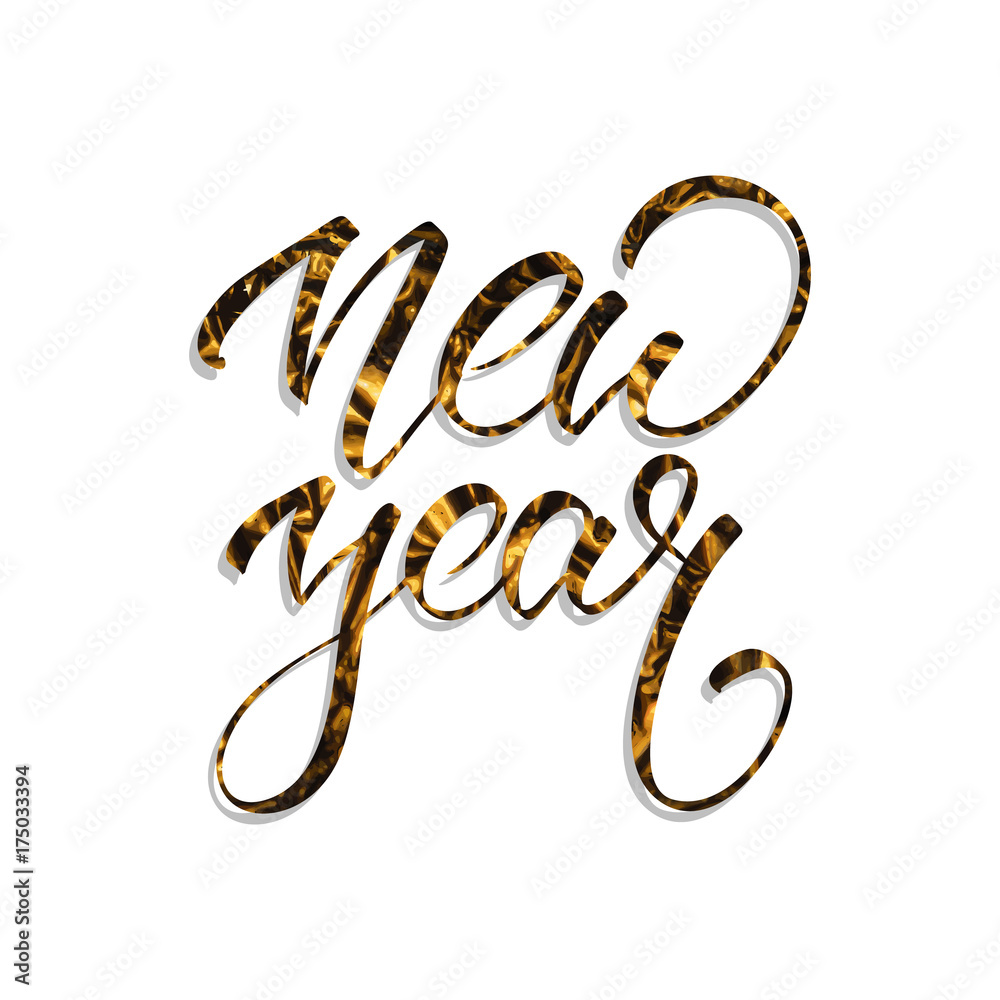 New Year. New year calligraphy of realistic gold foil texture effect
