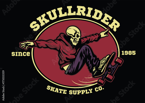 Canvas Print skull skateboarder badge
