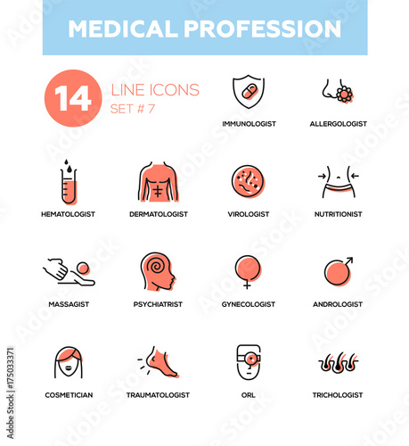 Medical professions - Modern simple thin line design icons, pictograms set