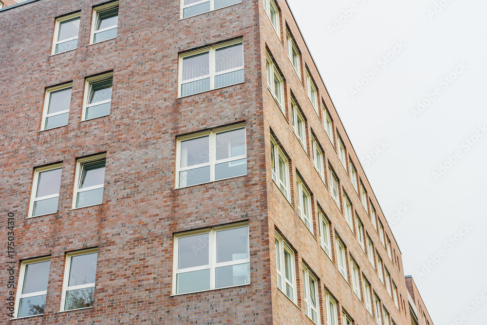detailed view of modern brick finance or office building detailed view of modern brick finance or office building