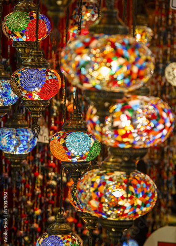 Colorful Lanterns at the Grand Bazaar (Kapali Carsi), Istanbul, Turkey. photo
