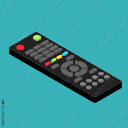 Isometric black remote TV Control. Flat vector.