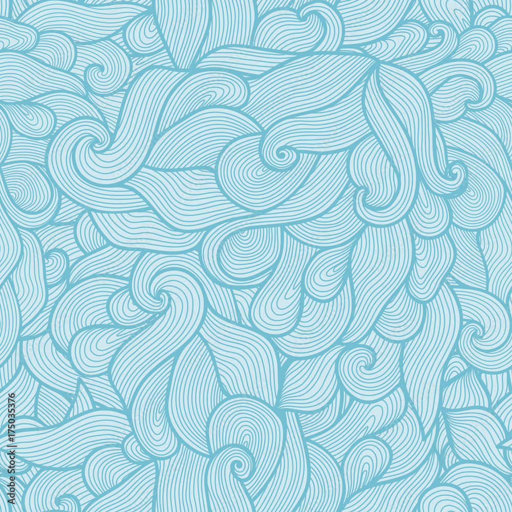 Blue vector seamless abstract hand-drawn pattern. Wave patterns (seamlessly tiling). Hand drawn seamless wave background Blue vector seamless abstract hand-drawn pattern. Wave patterns (seamlessly tiling). Hand drawn seamless wave background