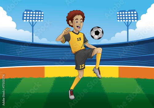 soccer player juggling the ball in soccer stadium