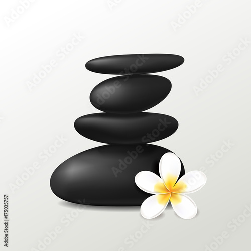 Realistic vector 3D zen stones and plumeria flower isolated for spa.