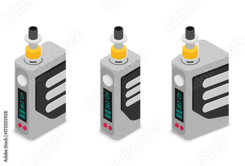 Isometric Icon of Vape device set. Flat vector.