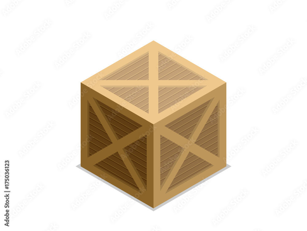 Flat vector isometric wood box Flat vector isometric wood box
