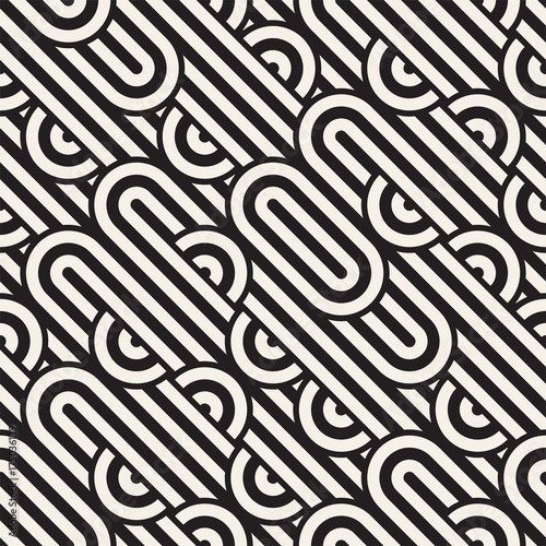 Seamless monochrome waving pattern. Abstract stripy background. Vector irregular round stripes design.