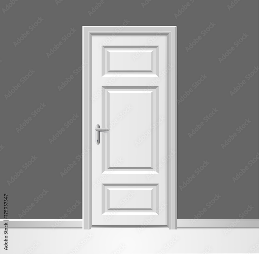 Realistic 3d Closed White Wooden Door with Frame to Wall Interior Concept. Vector Realistic 3d Closed White Wooden Door with Frame to Wall Interior Concept. Vector