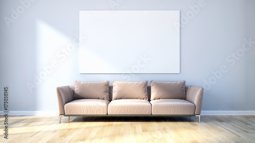 Modern bright living room  white wall. 3D rendering