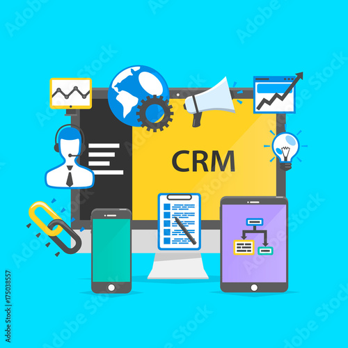 Programming crm icon set collage. Vector illustration