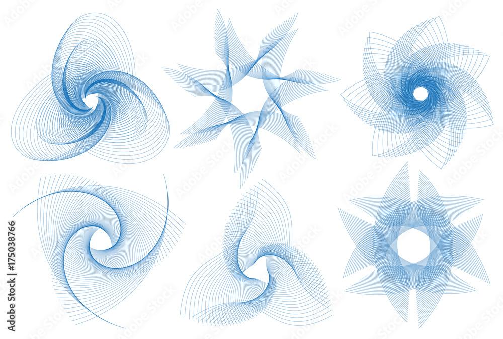 Guilloche vector pattern set (watermarks). Useful for banknote, diploma, certificate, note, currency, voucher or money design
