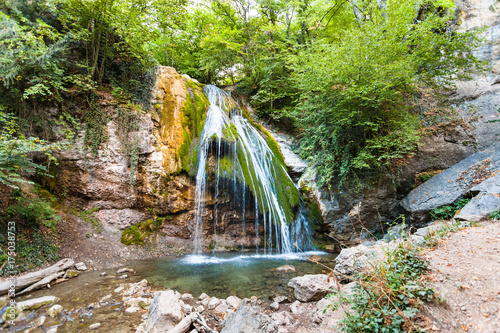 Ulu-Uzen river with Djur-djur waterfall in Crimea photo