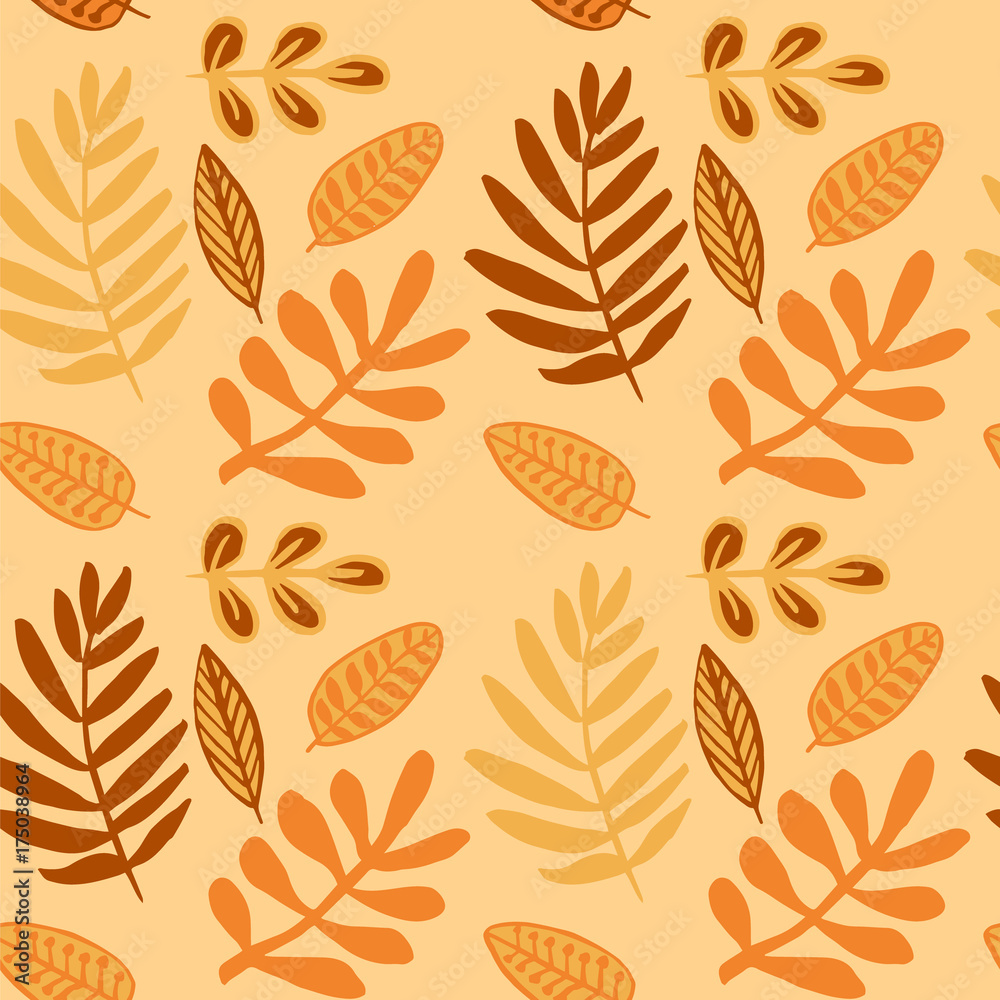 Simple leaves autumn seamless in orange tone Vol.7