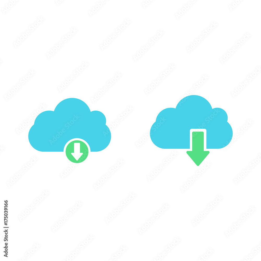 Download or save sign icon set with cloud. flat style Download or save sign icon set with cloud. flat style