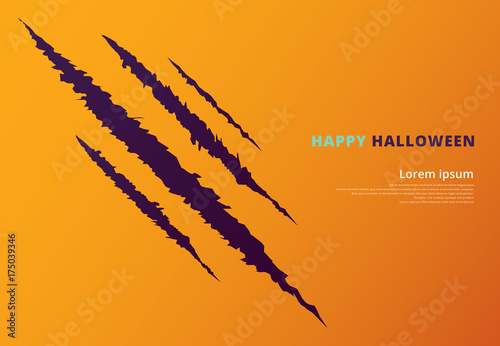 Halloween event concept with scratching marks on yellow wall from zombie nails, Vector