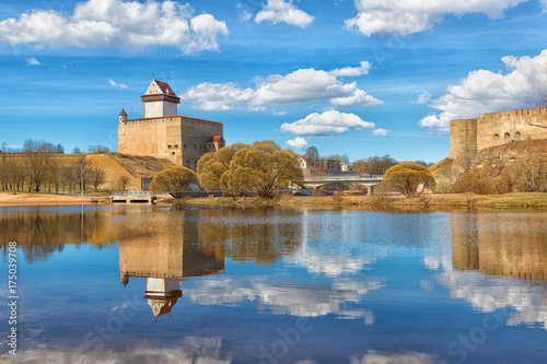 View of Narva Castle with tall Herman's tower in day. Estonia photo