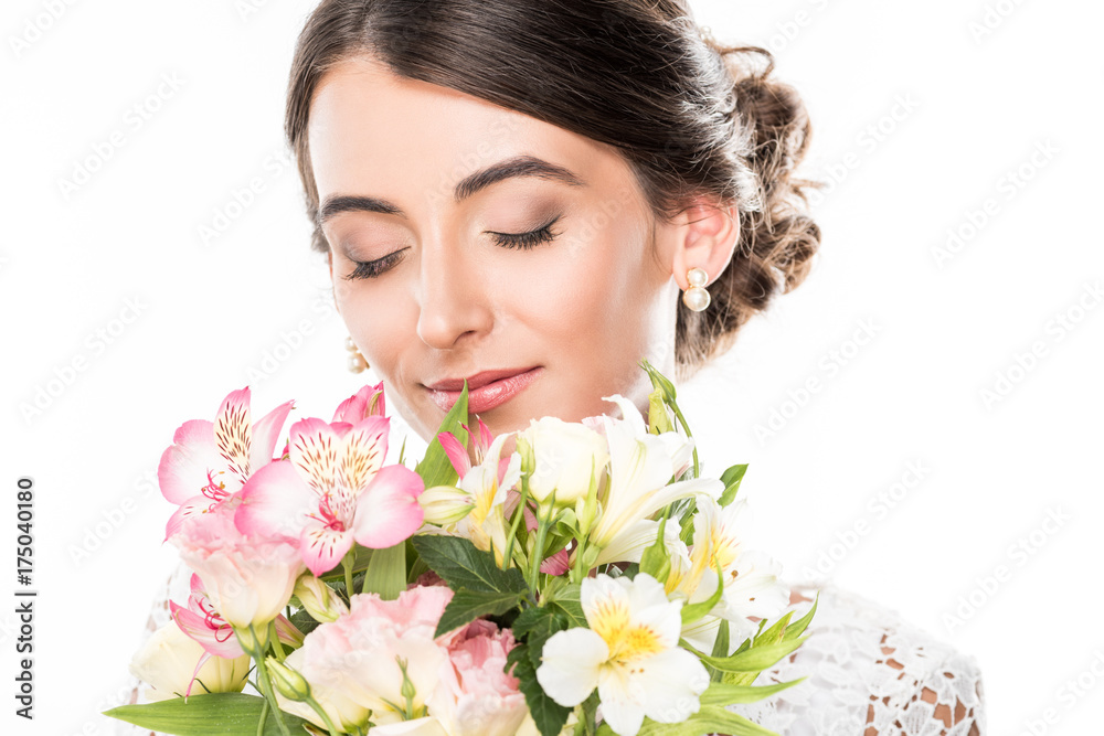woman with bouquet of flowers