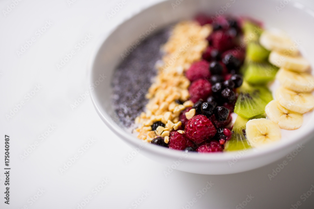 bowl of yogurt with fruits and seeds bowl of yogurt with fruits and seeds