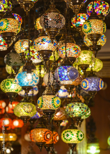 Colorful Lanterns at the Grand Bazaar (Kapali Carsi), Istanbul, Turkey. photo