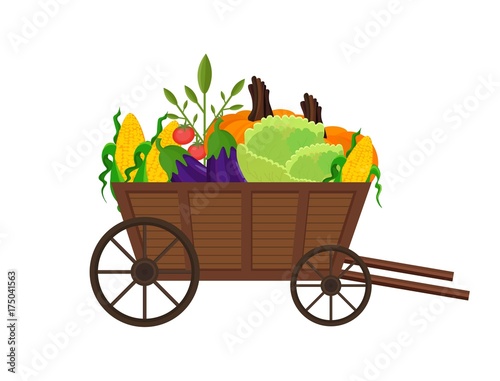 Vegetables in a wooden cart Vector background