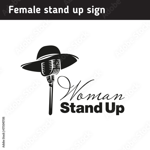 Logo for female standup, black and white sign