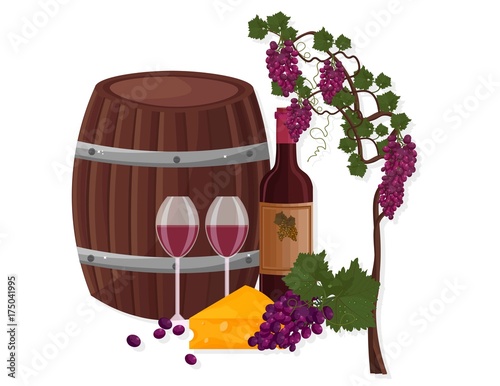 Wine barrel and grapes vine Vector templates