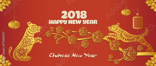Banner with a dog in the style of the tribe and the text of the new year