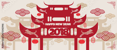 Banner with a dog in the style of the tribe and the text of the new year