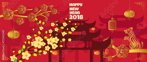 Banner with a dog in the style of the tribe and the text of the new year