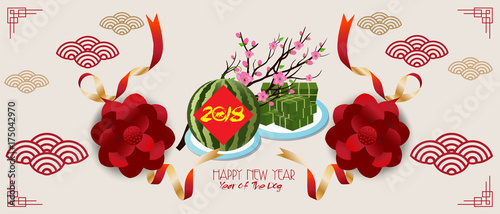 Banner with a dog in the style of the tribe and the text of the new year