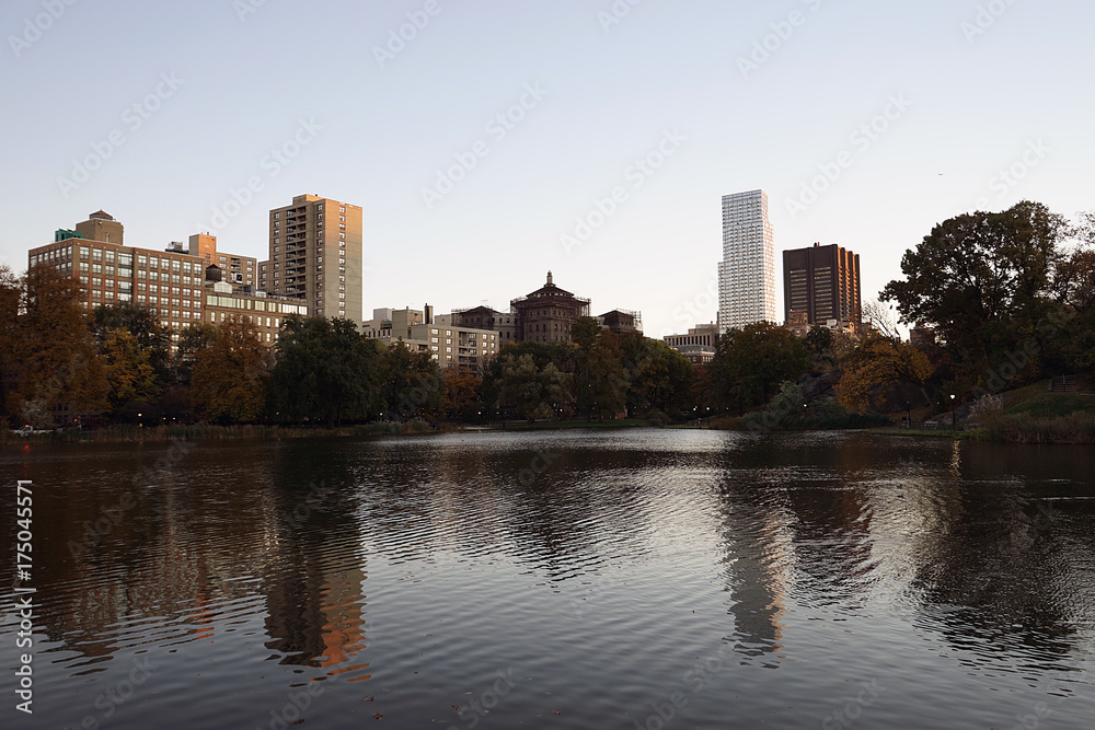 New York Central Park Lake Autumn with Skyline
