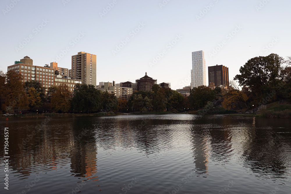 New York Central Park Lake Autumn with Skyline New York Central Park Lake Autumn with Skyline