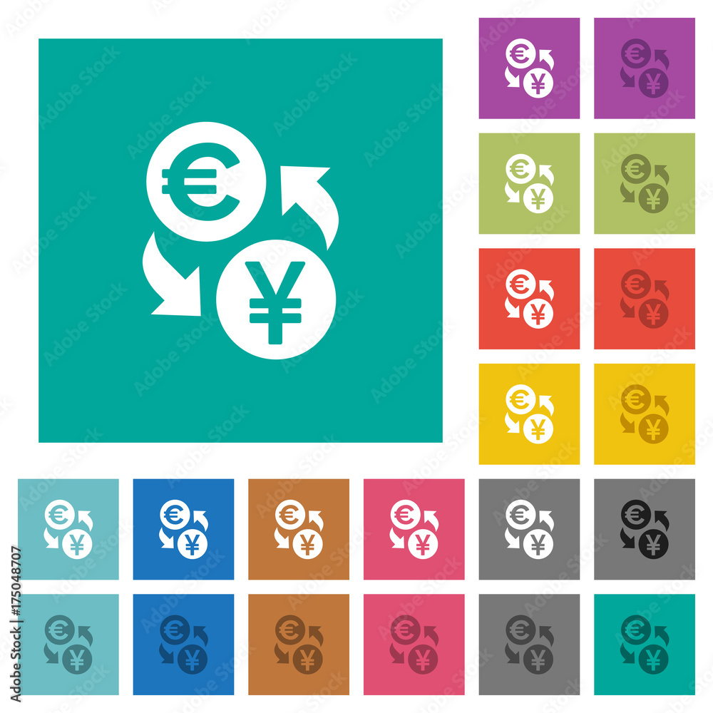 Euro Yen money exchange square flat multi colored icons Euro Yen money exchange square flat multi colored icons