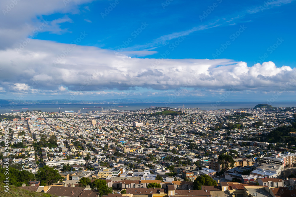 Panoramic view of San Francisco at Sunset from Twin Peaks Hill, San Francisco, California, USA Panoramic view of San Francisco at Sunset from Twin Peaks Hill, San Francisco, California, USA