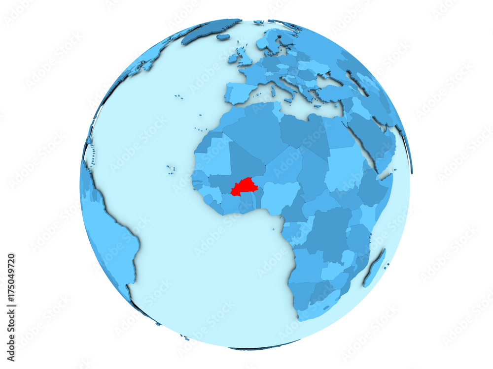 Obraz premium Burkina Faso on blue globe isolated