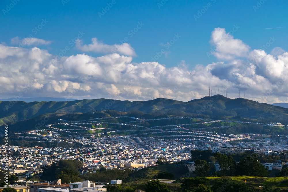 Panoramic view of San Francisco at Sunset from Twin Peaks Hill, San Francisco, California, USA