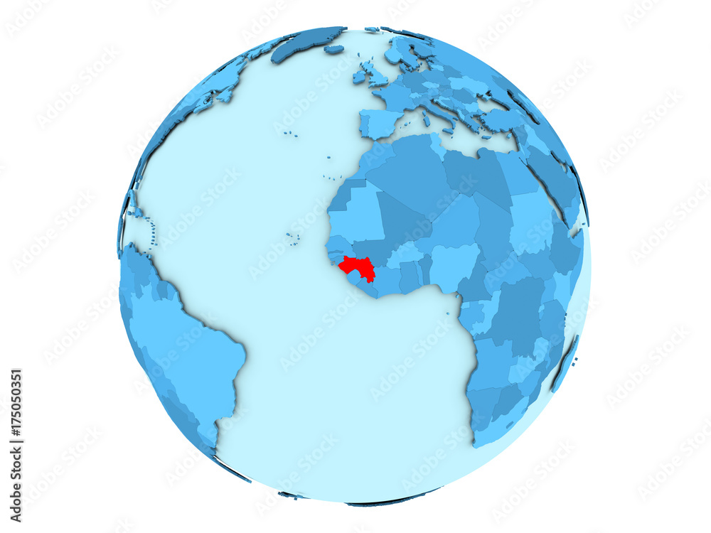 Guinea on blue globe isolated Guinea on blue globe isolated