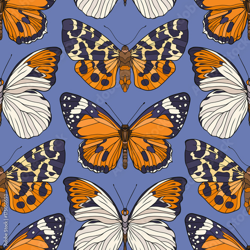 Colorful seamless pattern, background with butterflies. Vector illustration.