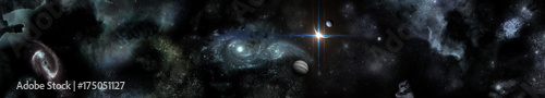 space panorama, planets on the galactic background