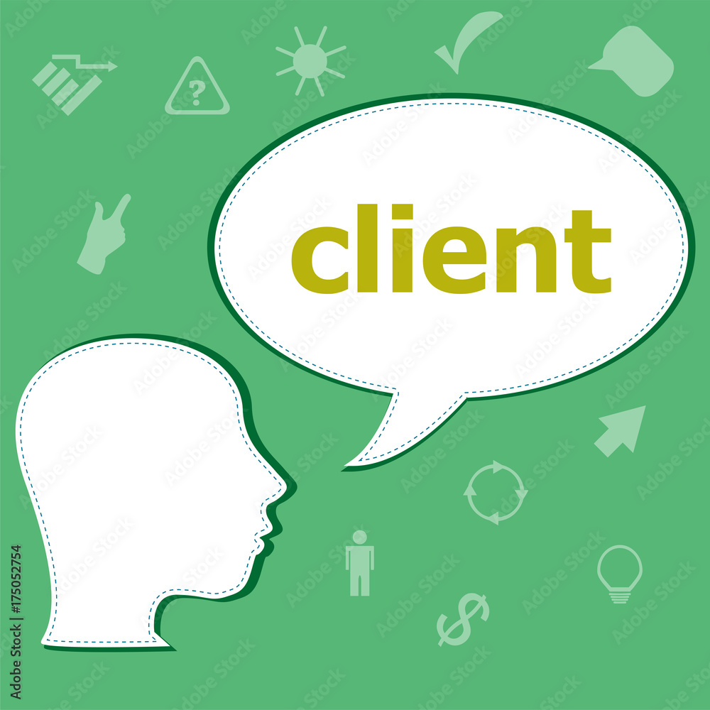 Text client on digital background. Information concept . Head with speech bubble Text client on digital background. Information concept . Head with speech bubble